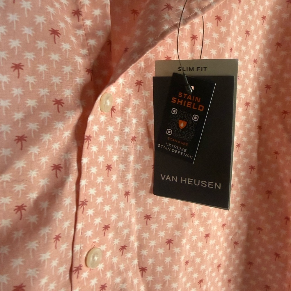 Van Heusen Men's Light Pink Palm Tree Pattern Shirt - Picture 3 of 7